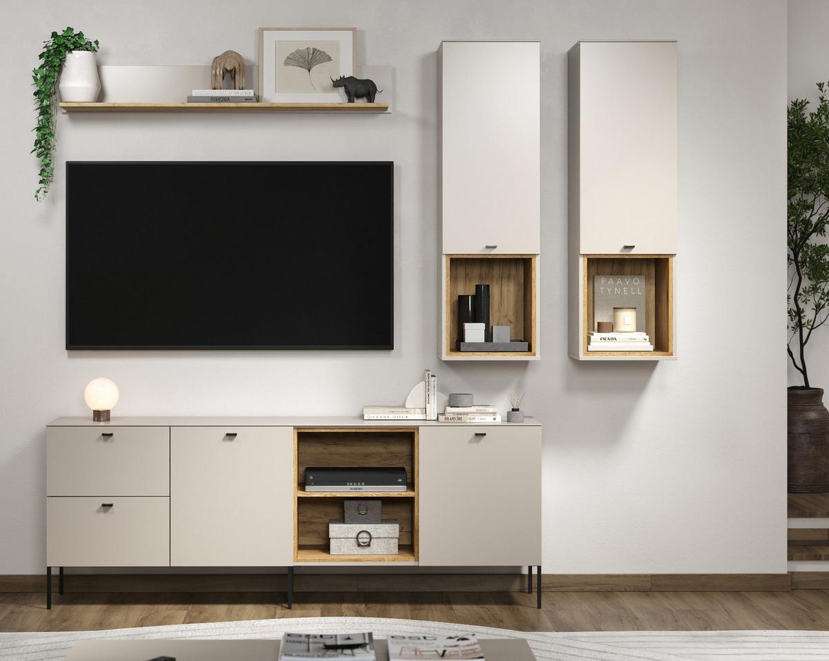 SIDEBOARD Kaschmir, Eiche 200 cm, Kommode mit Soft-Close - Kaschmir/Schwarz, Holzwerkstoff/Metall (200/75/40cm) - Top.Furn