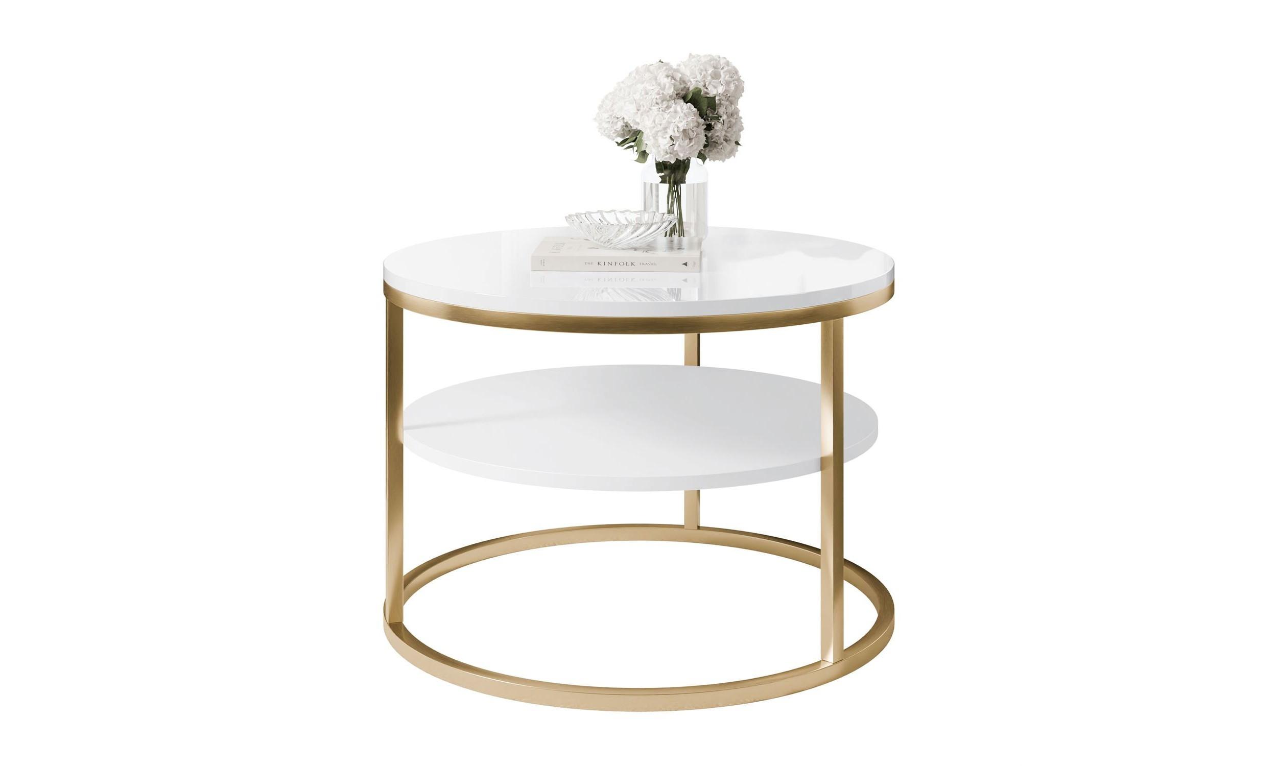 COUCHTISCH CIRI SLIM HOCHGLANZ Ø60/41 cm gebürstetes Gold / weißer Glanz - Goldfarben/Weiß, Holzwerkstoff/Metall (60/60/41cm) - Lookway