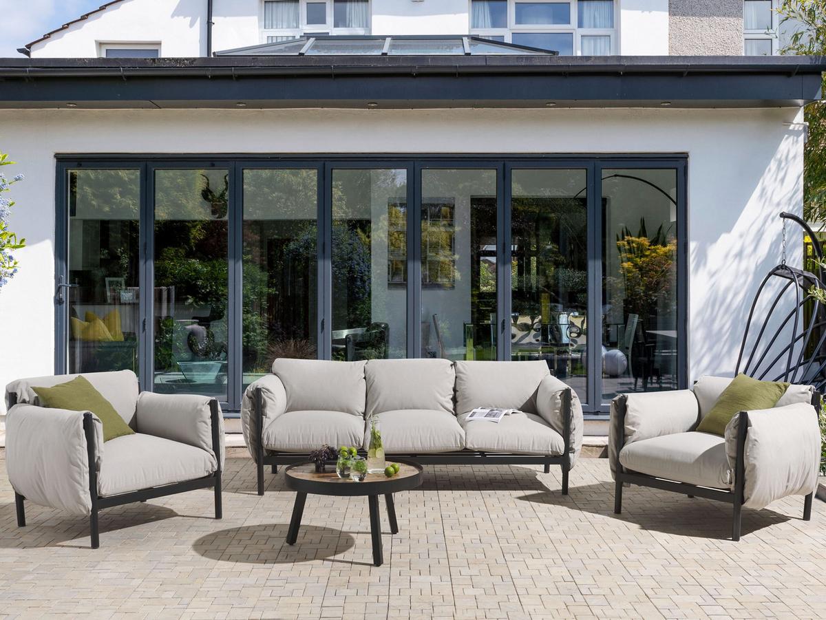 5-SITZER LOUNGE SET 3-teilig hellgrau/schwarz Esperia - Hellgrau/Schwarz, Textil/Metall (211/80/96cm) - Beliani