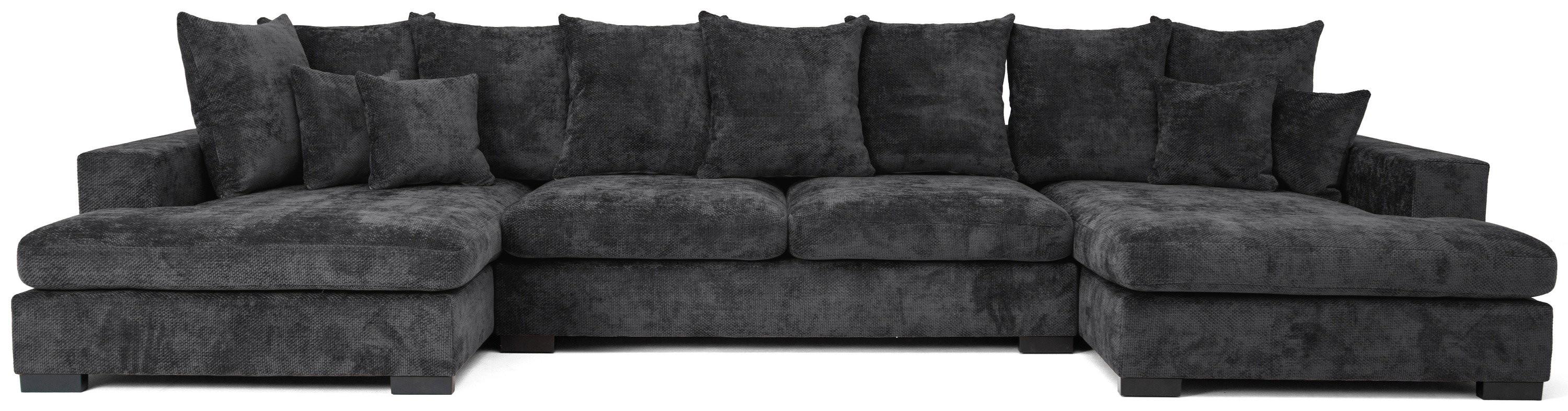WOHNLANDSCHAFT Dahlia mit Schlaffunktion und Bettkasten in U-Form - Anthrazit Chenille 373/92/155 cm - Anthrazit/Schwarz, Kunststoff/Textil (373/92/155cm) - WFL GROUP
