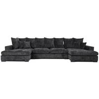 WOHNLANDSCHAFT Dahlia mit Schlaffunktion und Bettkasten in U-Form - Anthrazit Chenille 373/92/155 cm - Anthrazit/Schwarz, Kunststoff/Textil (373/92/155cm) - WFL GROUP