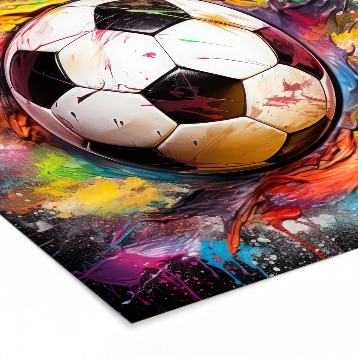 POSTER MIT RAHMEN Fußball - Farbe - Farben - Schwarz - Weiß 40x40 cm - Weiß, Papier (40/40cm) - MuchoWow