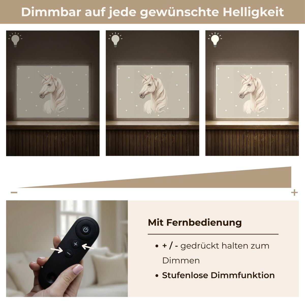 NACHTTISCHLAMPE MIT AKKU Einhorn - Weiß - Punkte 40x30 cm - Taupe, Holzwerkstoff (8/40/30cm) - OnlyWow