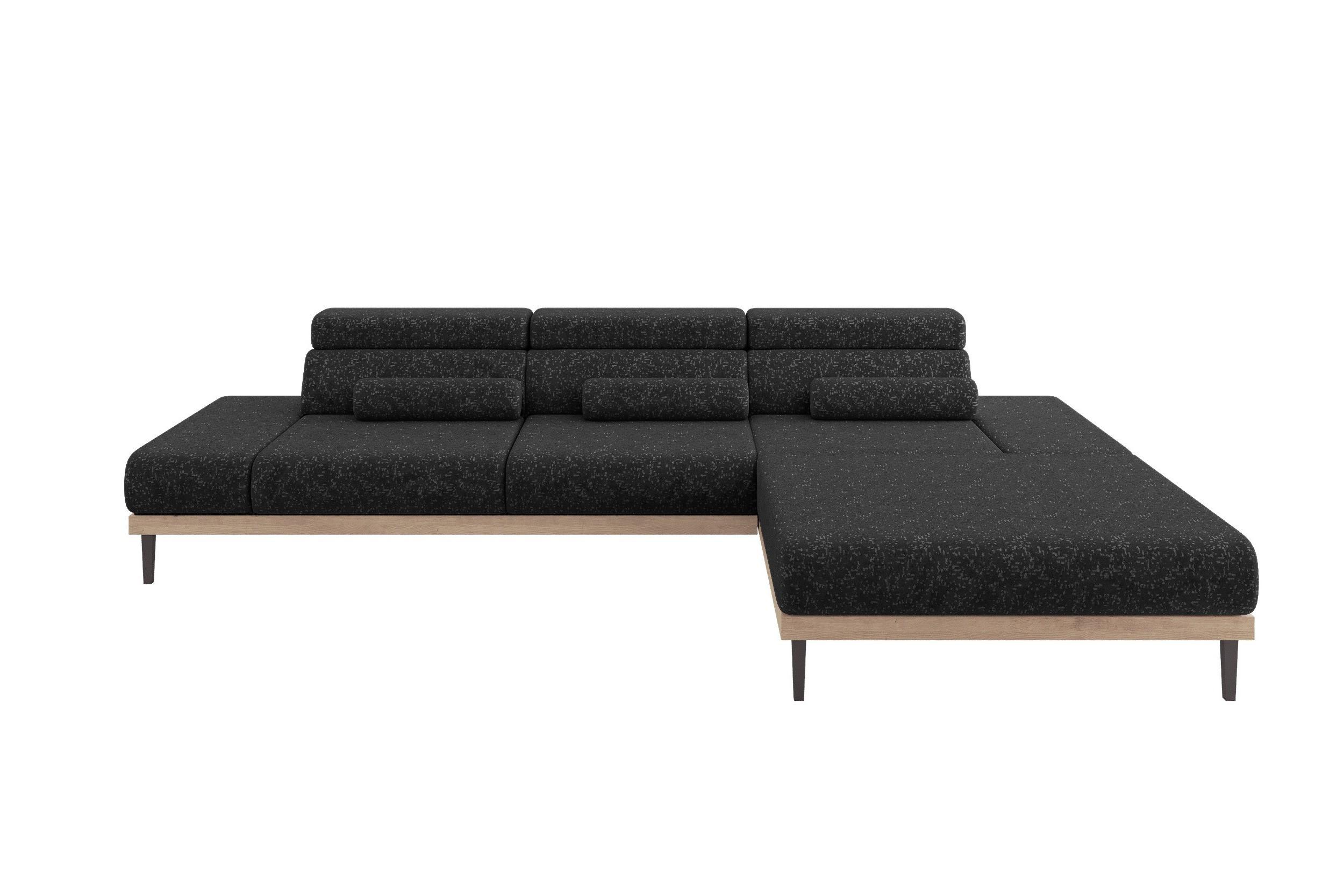 ELEKTRISCHES ECKSOFA Rechts MONA 316x205x85 Schwarz Velours - Schwarz, Holzwerkstoff/Textil (316/205cm) - ALTDECOR