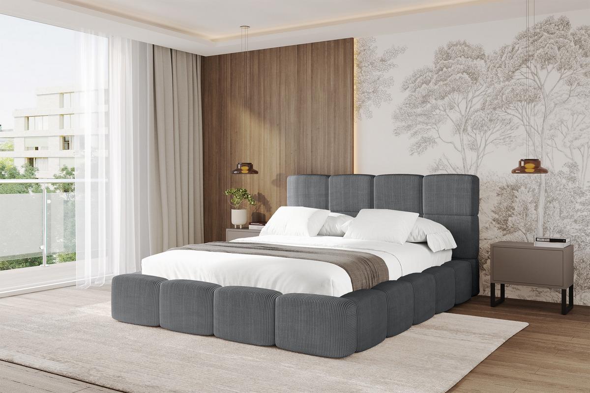 POLSTERBETT mit Bettkasten und Lattenrost, Bett mit Kopfteil, Boxbett ohne Matratze, Doppelbett mit Stauraum - NATA 120x200 Dunkelgrau - Chromfarben, Holzwerkstoff/Textil (120/200cm) - ALTDECOR