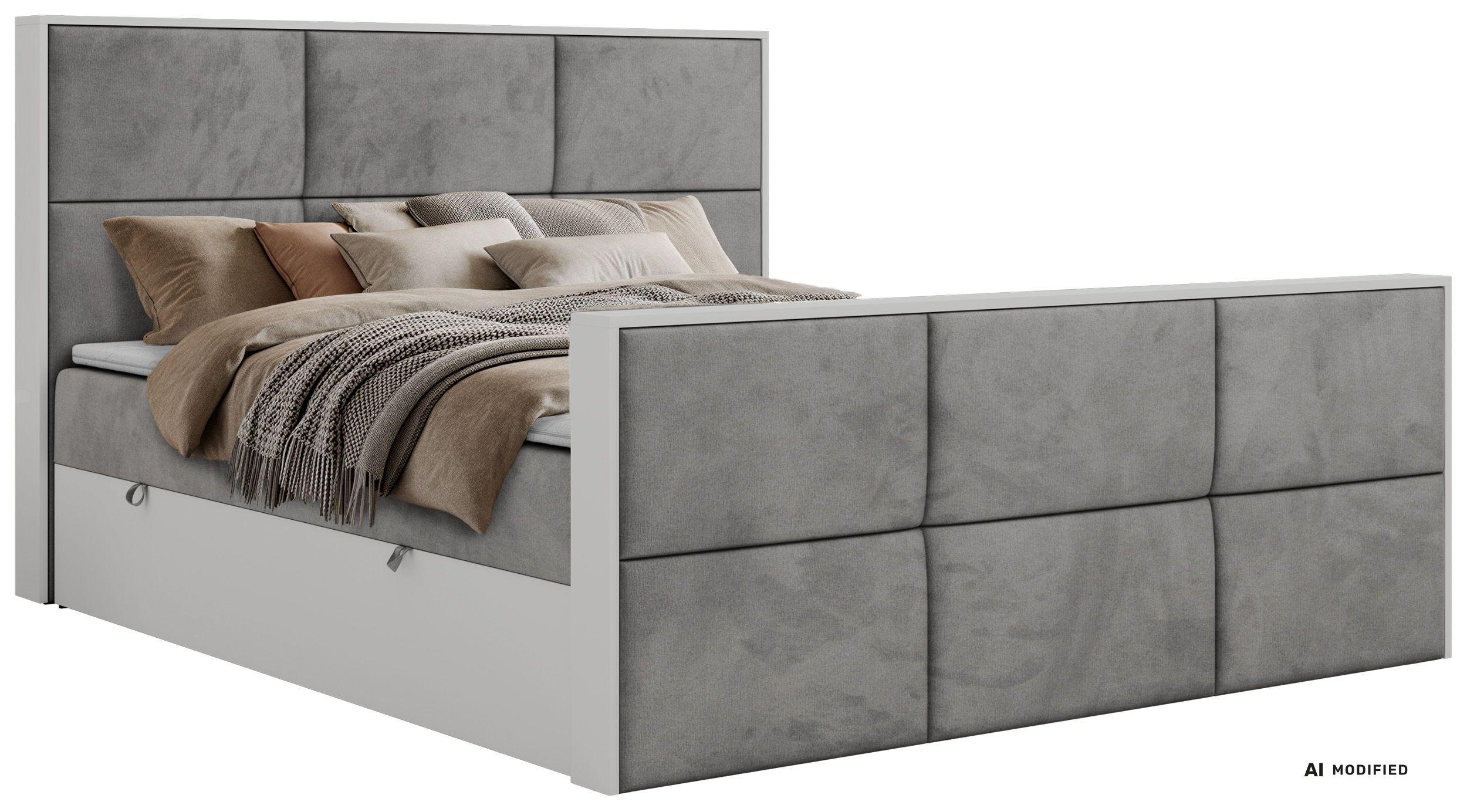 BOXBETT DELVIT DUO 160/200 - Hellgrau Velvet - Topper Visco - H4 - Hellgrau/Schwarz, Kunststoff/Textil (160/200cm) - MKS