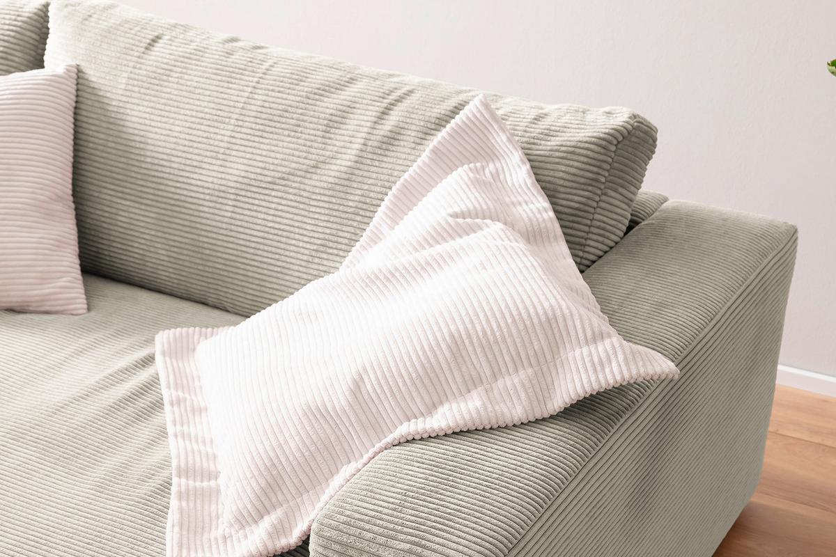 BIG SOFA XL MIT TABLETT MADELINE Steingrau Cord - Greige/Schwarz, Kunststoff/Textil (290/85/190cm) - KAWOLA