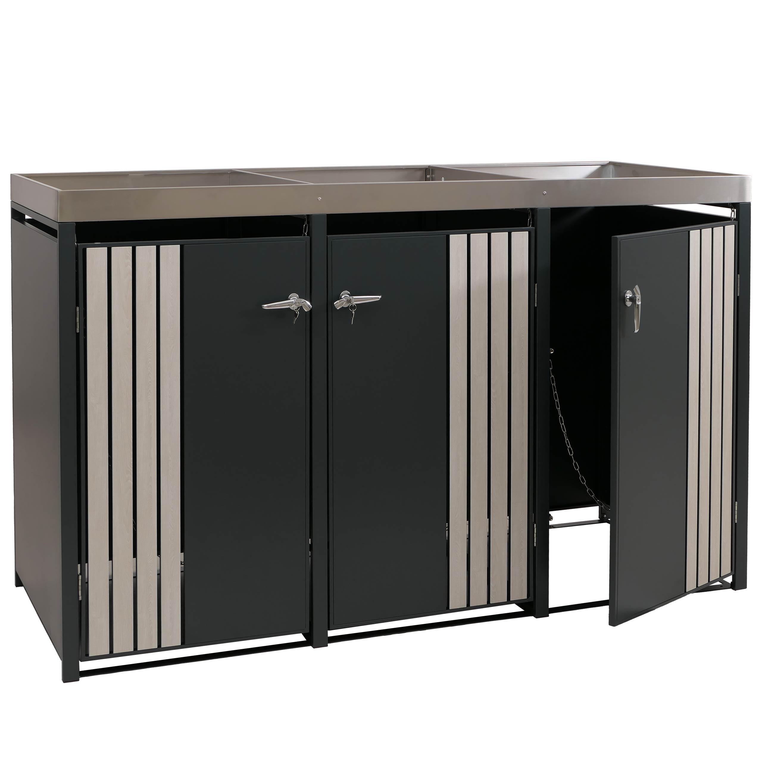 3ER-MÜLLTONNENVERKLEIDUNG Anthrazit, Beige - Anthrazit/Beige, Metall (196/125/84cm) - MCW