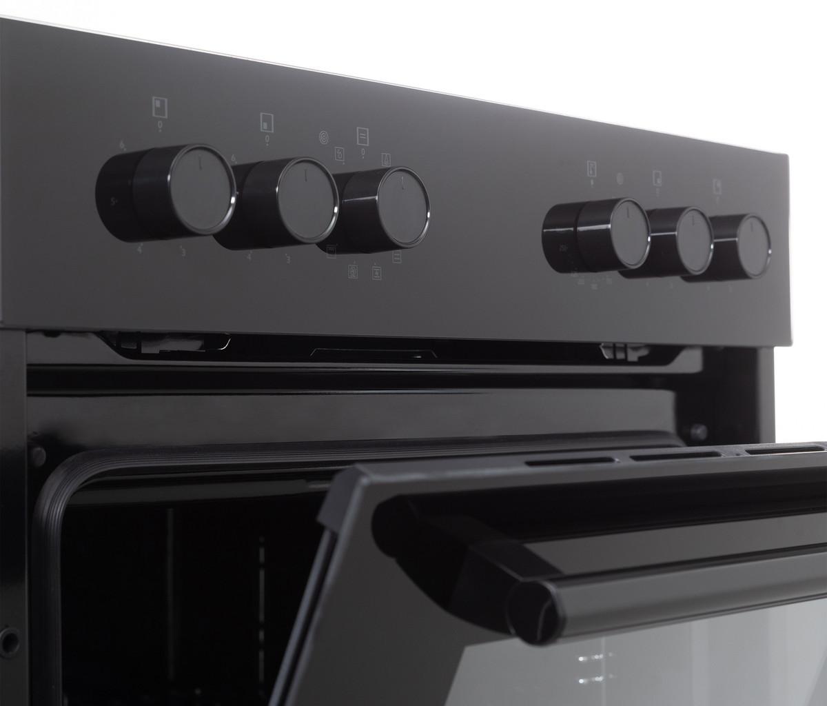 HERDSET, Backofen mit Grill und Umluft, Rahmenloses Glaskeramik-Kochfeld mit 4 Zonen, 65 Liter, 60 cm, Edelstahl - Schwarz, Keramik/Metall (59.5/59.5/57cm) - Telefunken