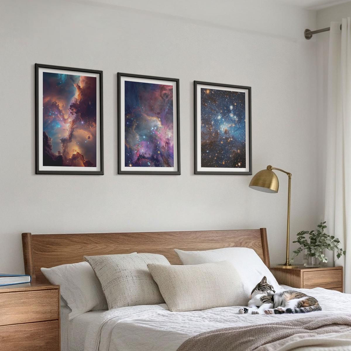 BILDER SET 3er Set - 40x60 cm Schwarzer Rahmen - Kosmische Sternenlandschaften - Schwarz, Kunststoff (40/60cm) - TULUP