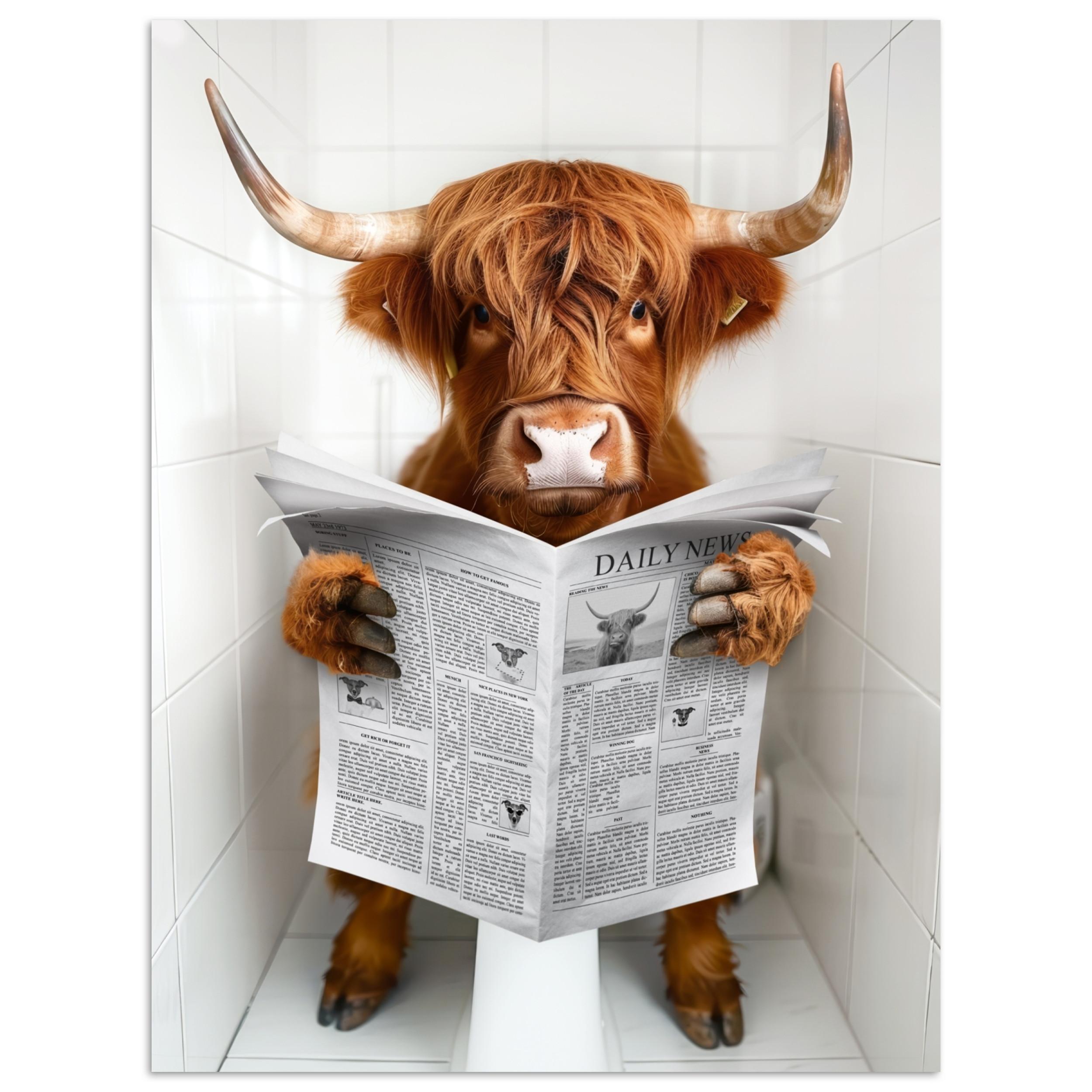 POSTER Schottischer Highlander - Tier - Zeitung - Toilette Wandbilder 30x40 cm - Kastanienfarben, Papier (30/40/0.1cm) - MuchoWow
