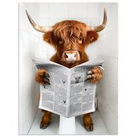 POSTER Schottischer Highlander - Tier - Zeitung - Toilette Deko Wohnzimmer 60x80 cm - Kastanienfarben, Papier (60/80/0.1cm) - MuchoWow