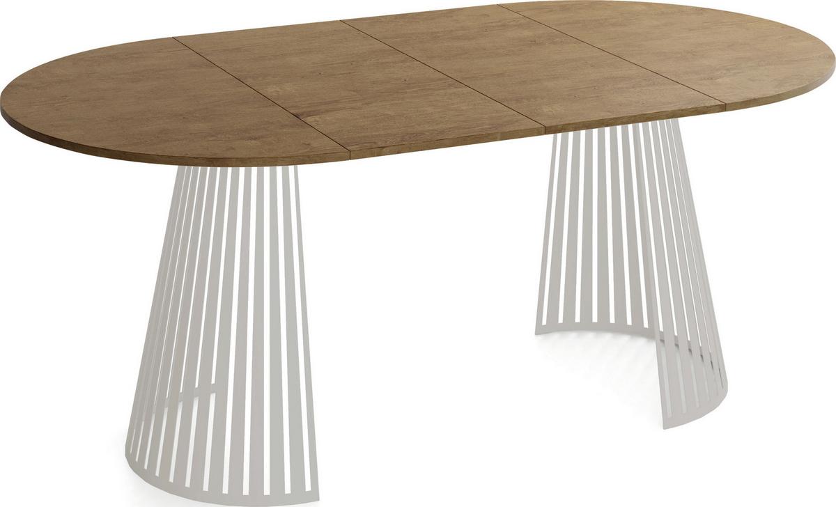 ESSTISCH Naro rund ausziehbar mit Lamellen-Metallgestell in Grau-Beige, Braun 120-200/120/76 cm - Kaschmir/Alteiche, Holzwerkstoff/Metall (120/196/76cm) - WFL GROUP