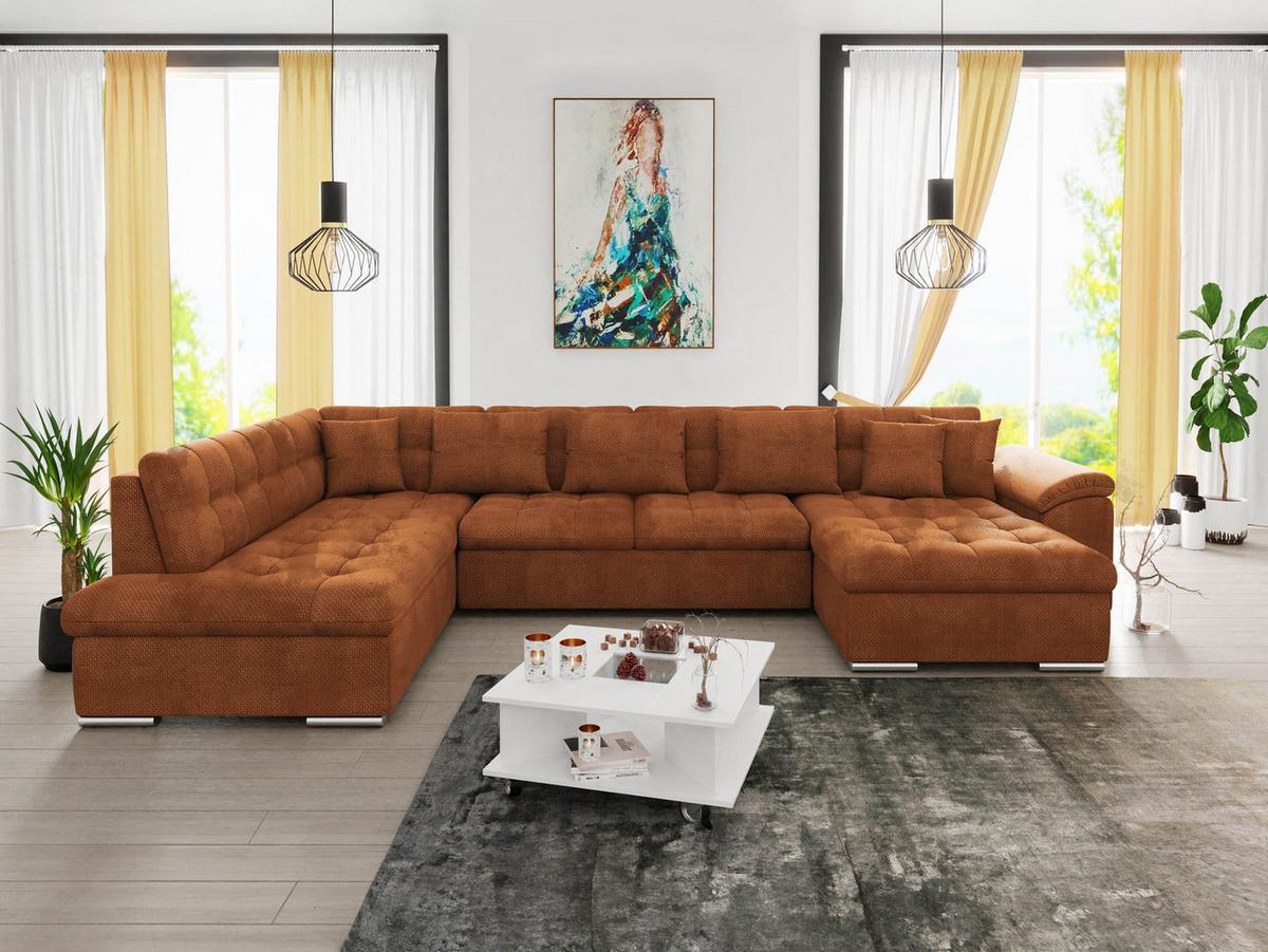 WOHNLANDSCHAFT Niko Bis, Seite: Rechts - Dunkelorange, Holz/Textil (348/76/205cm) - MIRJAN24
