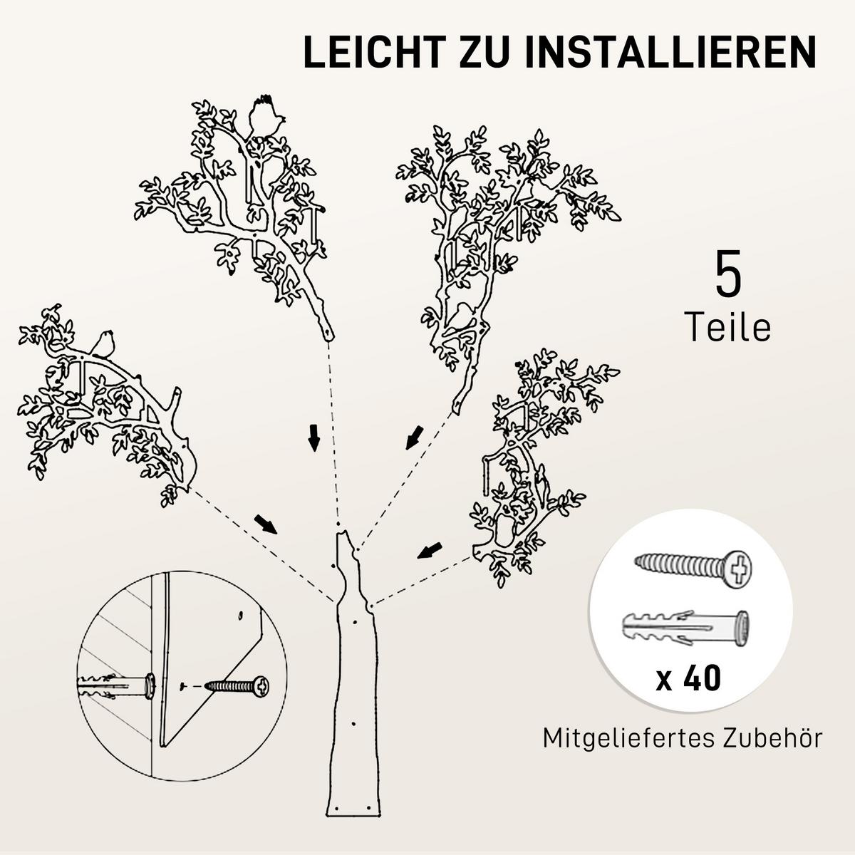 GARDEROBENHAKEN Wandgarderobe in Baum-Form mit 8 Haken Wanddeko Schwarz - Schwarz, Metall (5/175/120cm) - HOMCOM