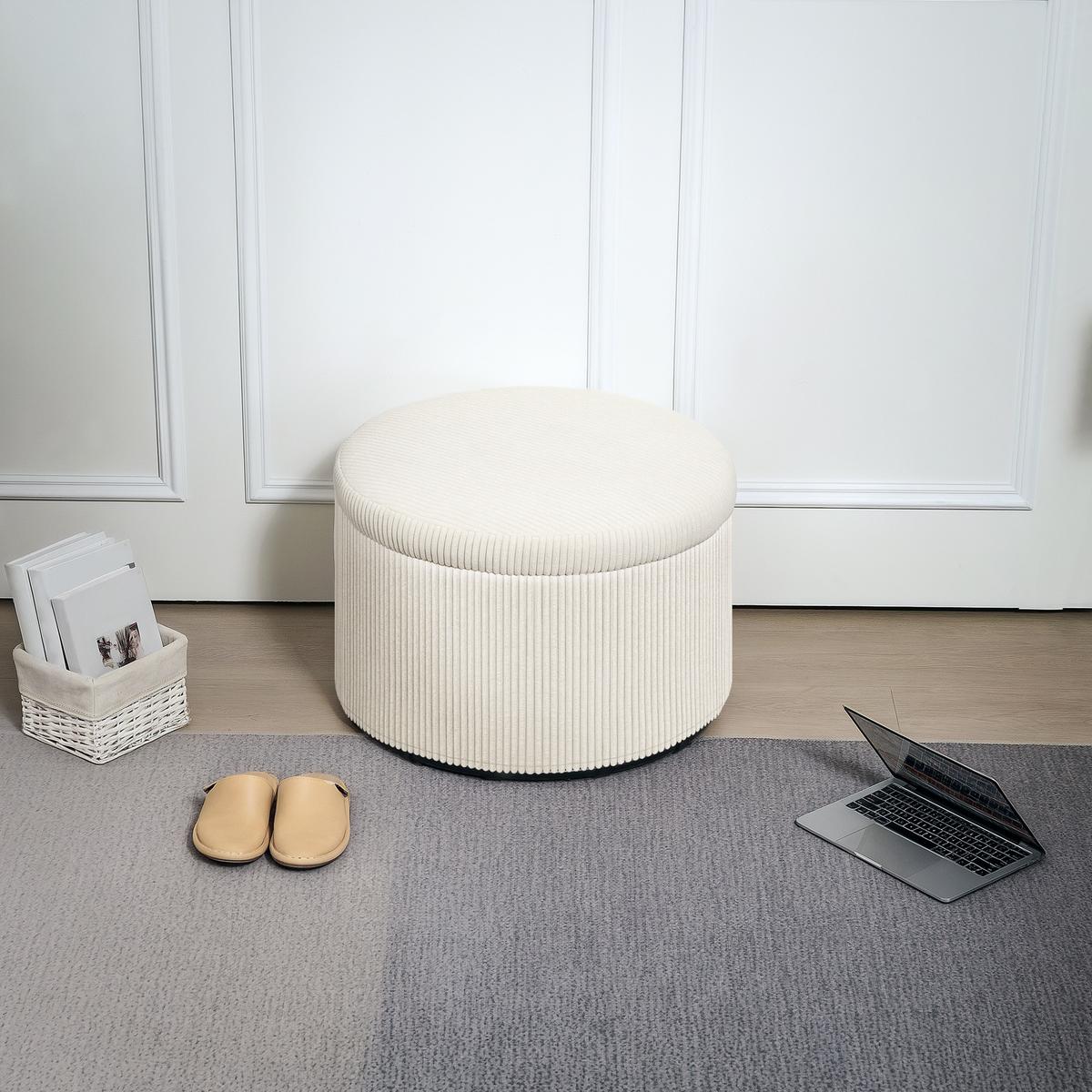 SITZHOCKER mit Stauraum Hocker mit Deckel, Runder Polsterhocker für Wohnzimmer - Beige, Holzwerkstoff (60/41/60cm) - HOMCOM