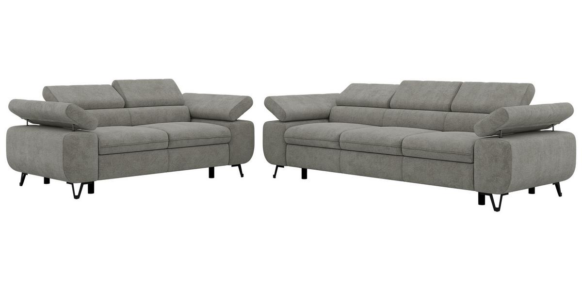 SITZGARNITUR PETER 2+3 - Grau Stukture - Anthrazit/Schwarz, Textil/Metall (262/76/99cm) - MKS