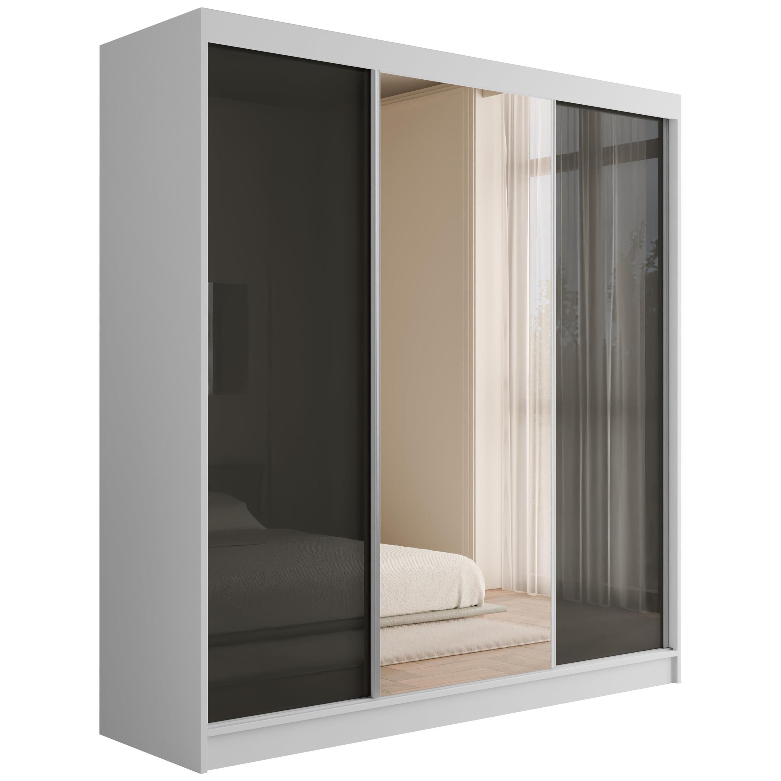 KLEIDERSCHRANK mit Spiegel V2-VITA 215x200 cm - Weiß|Grau - Weiß/Grau, Holzwerkstoff (200/215/61cm) - ALTDECOR