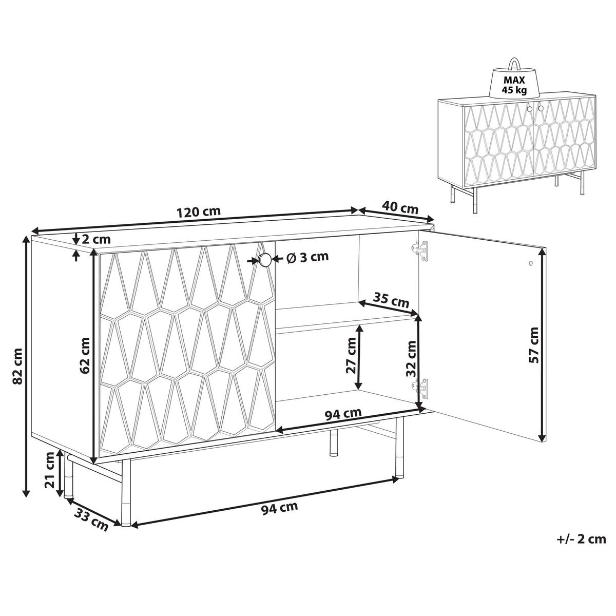 SCHRANK Schwarz Adante - Schwarz, Holzwerkstoff (120/82/40cm) - Beliani