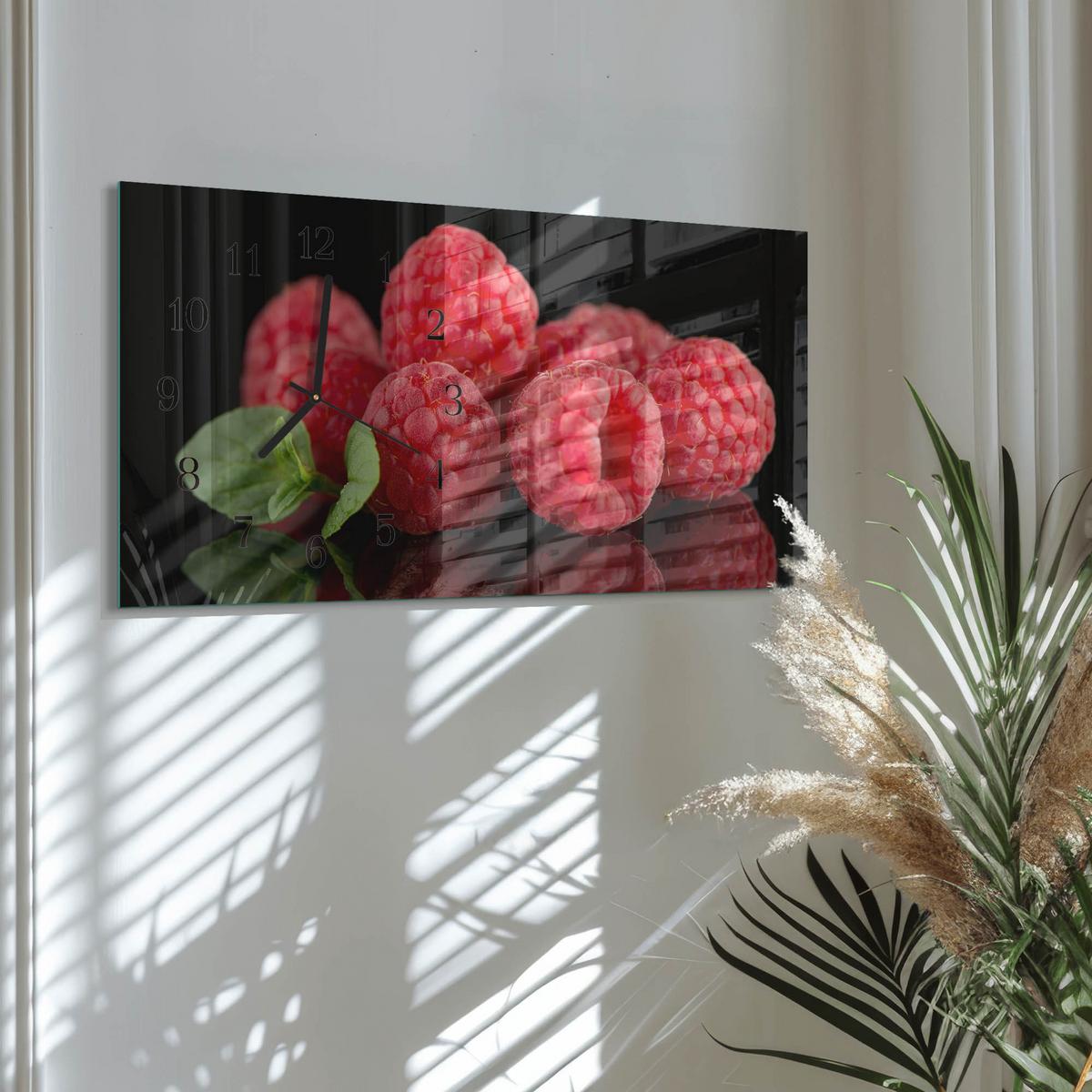 WANDUHR aus Glas 60x30 cm - Himbeeren - Rot, Glas (60/30/0.4cm) - TULUP