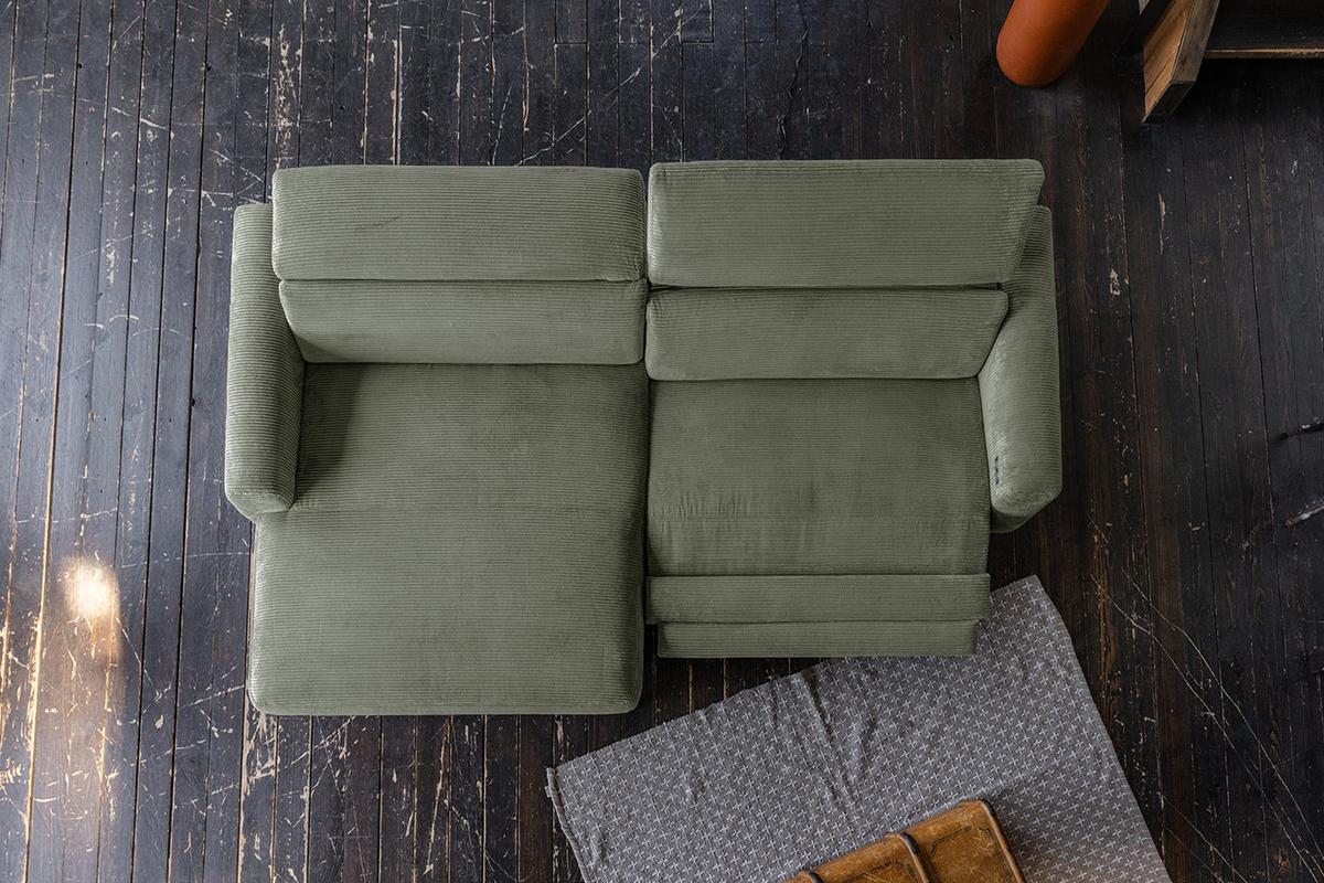 ECKSOFA LAISKA Grün Cord Relaxfunktion - Schwarz/Olivgrün, Textil/Metall (282/177cm) - KAWOLA