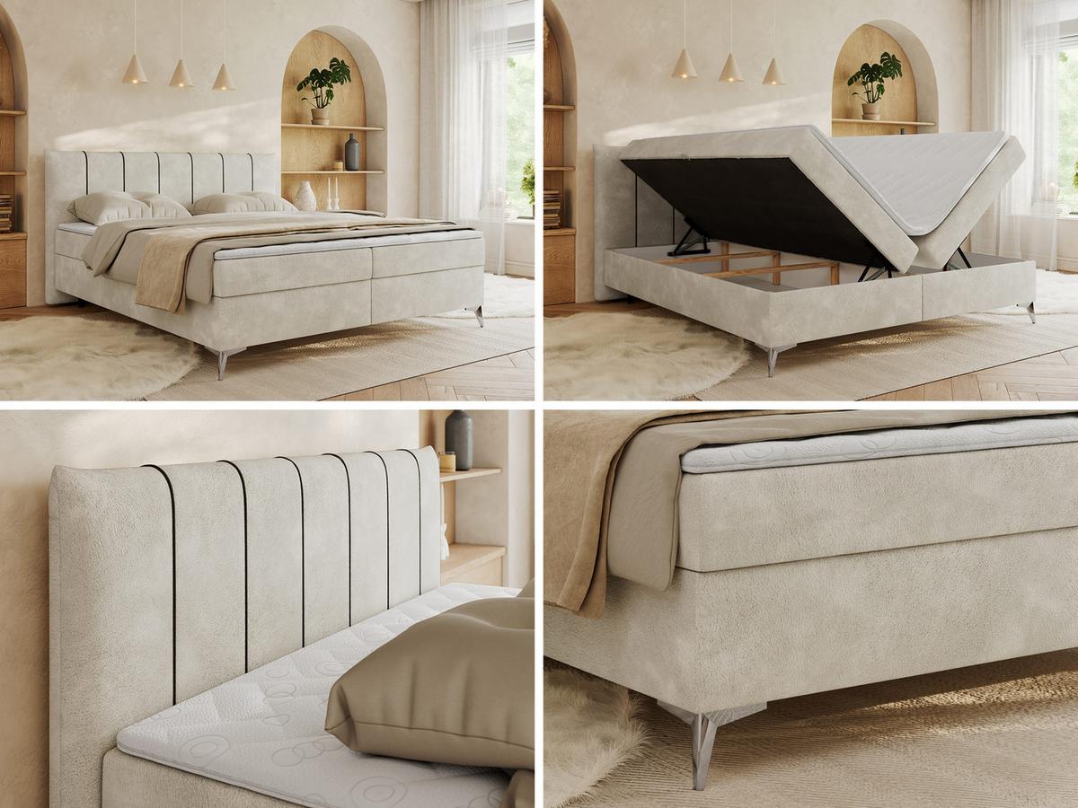 BOXBETT DRINEA 140/200 - Hellbeige Velours - H4 - Beige, Textil (140/200cm) - MKS