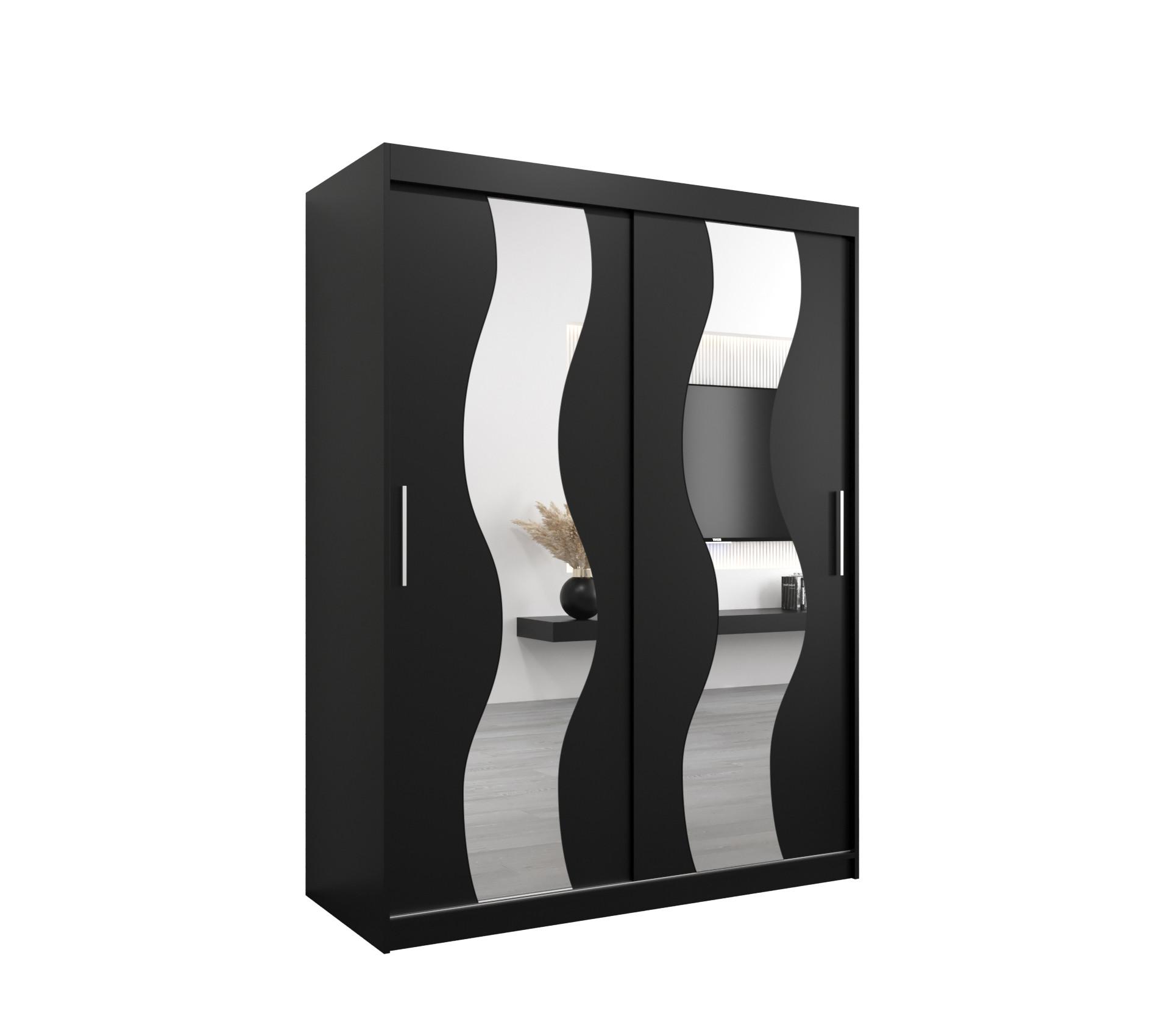 SCHWEBETÜRENSCHRANK 200/150/62 2-türig - Silberfarben/Schwarz, Holz/Kunststoff (150/200/62cm) - MÖBEL KRYSPOL