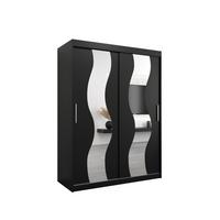 SCHWEBETÜRENSCHRANK 200/150/62 2-türig - Silberfarben/Schwarz, Holz/Kunststoff (150/200/62cm) - MÖBEL KRYSPOL