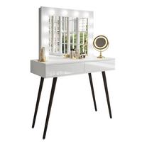SCHMINKTISCH SIENNA LOFT mit Schubladen PUSH OPEN - Weiß Hochglanz/Schwarz, Holzwerkstoff (100/81/42cm)