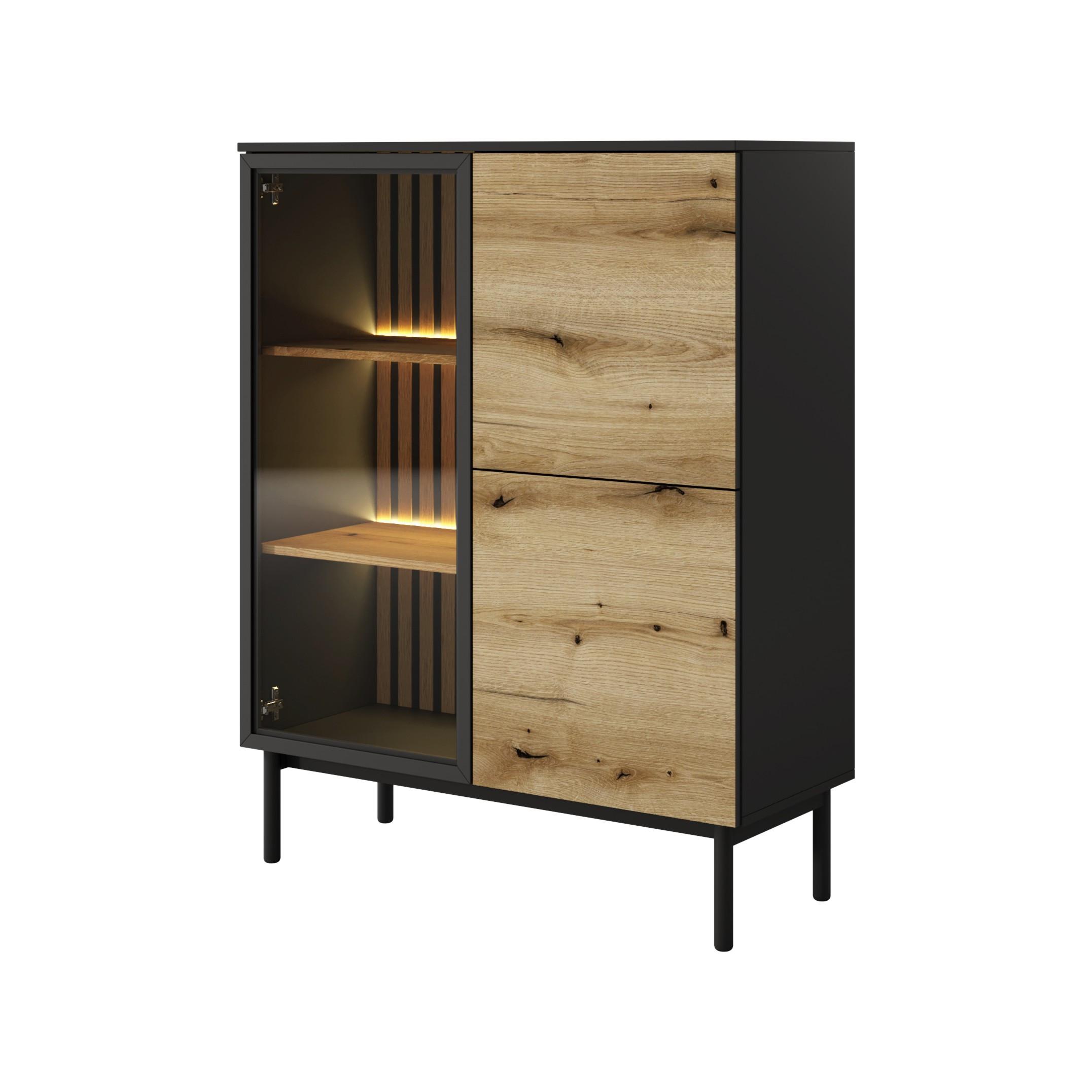 VITRINE in Schwarz, Goldfarben - Schwarz, Holzwerkstoff (100.1/125.4/39.4cm) - MASSENO