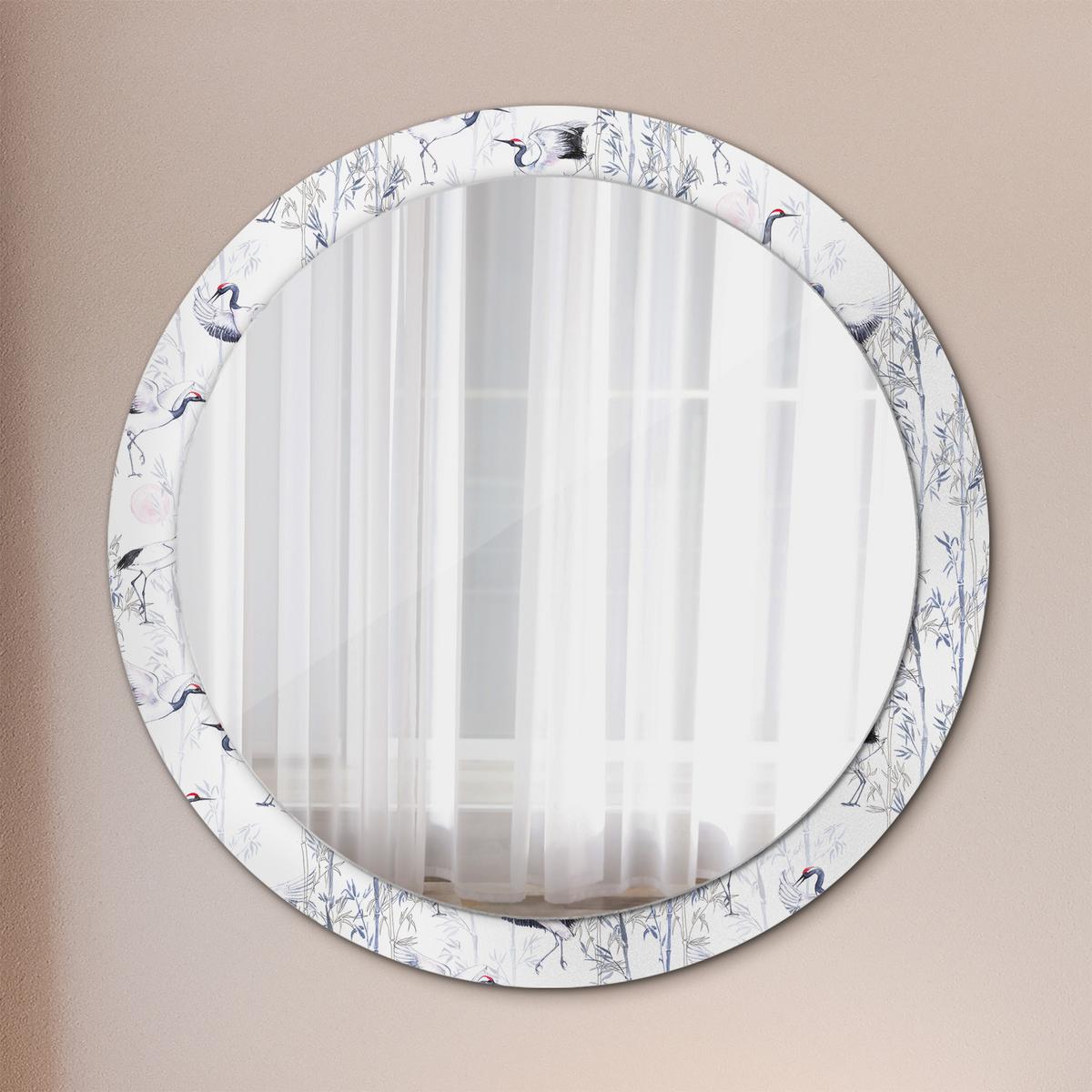 SPIEGEL Rund Ø 90 cm mit Aufdruck - Blau/Weiß, Glas (90/90/0.4cm) - Wallfluent