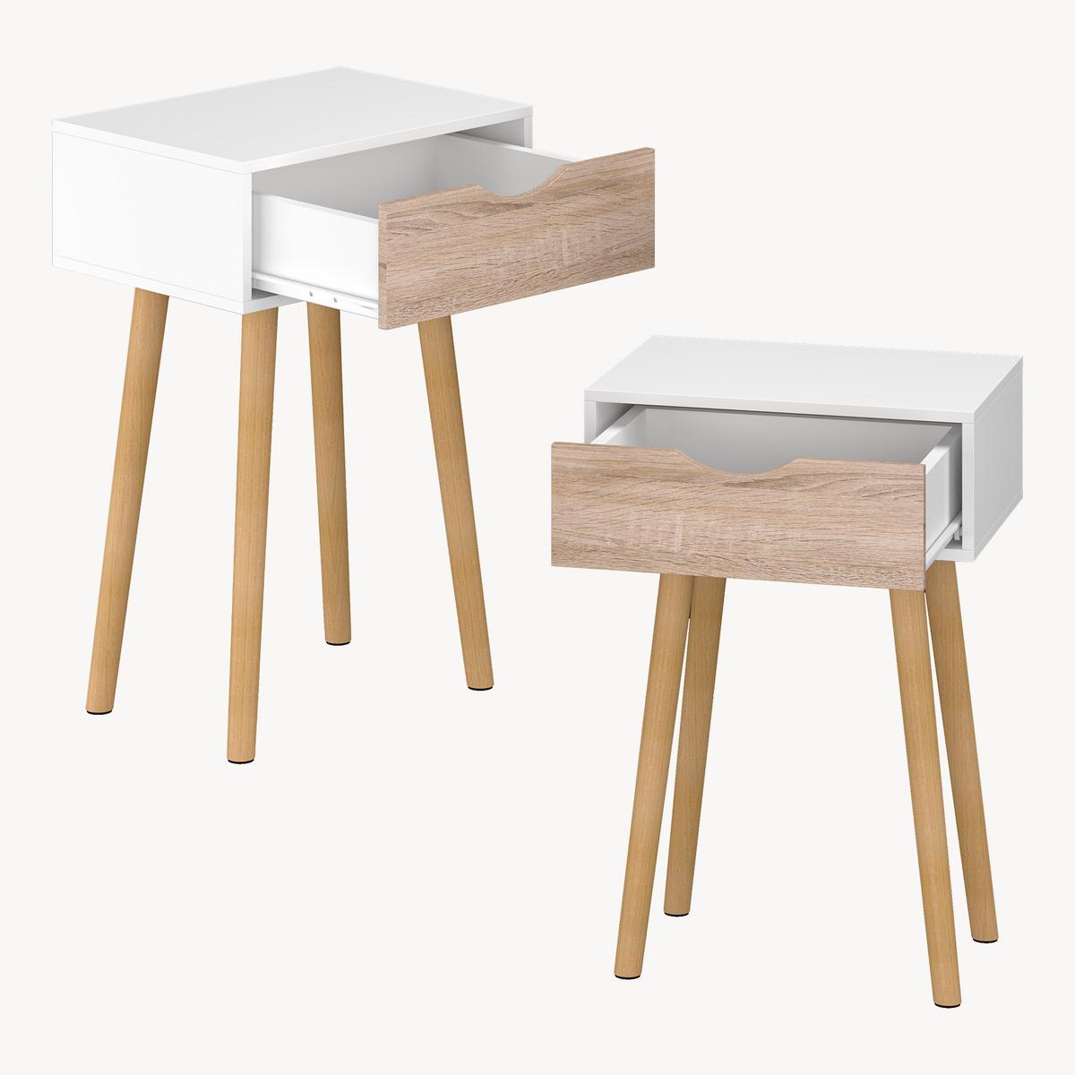 BEISTELLTISCH-SET 2 TLG. Östersund - Eichefarben/Weiß, Holz/Holzwerkstoff (29.5/40/60cm) - [en.casa]