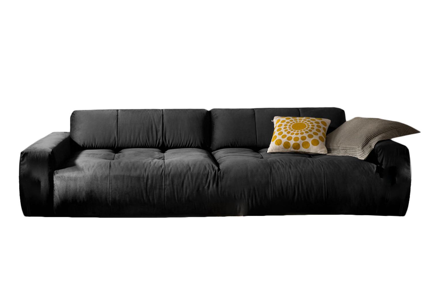 SOFA MIT SITZTIEFENVERSTELLUNG PALACE Schwarz Velvet Relaxfunktion - Schwarz, Textil (298/74/120cm) - KAWOLA