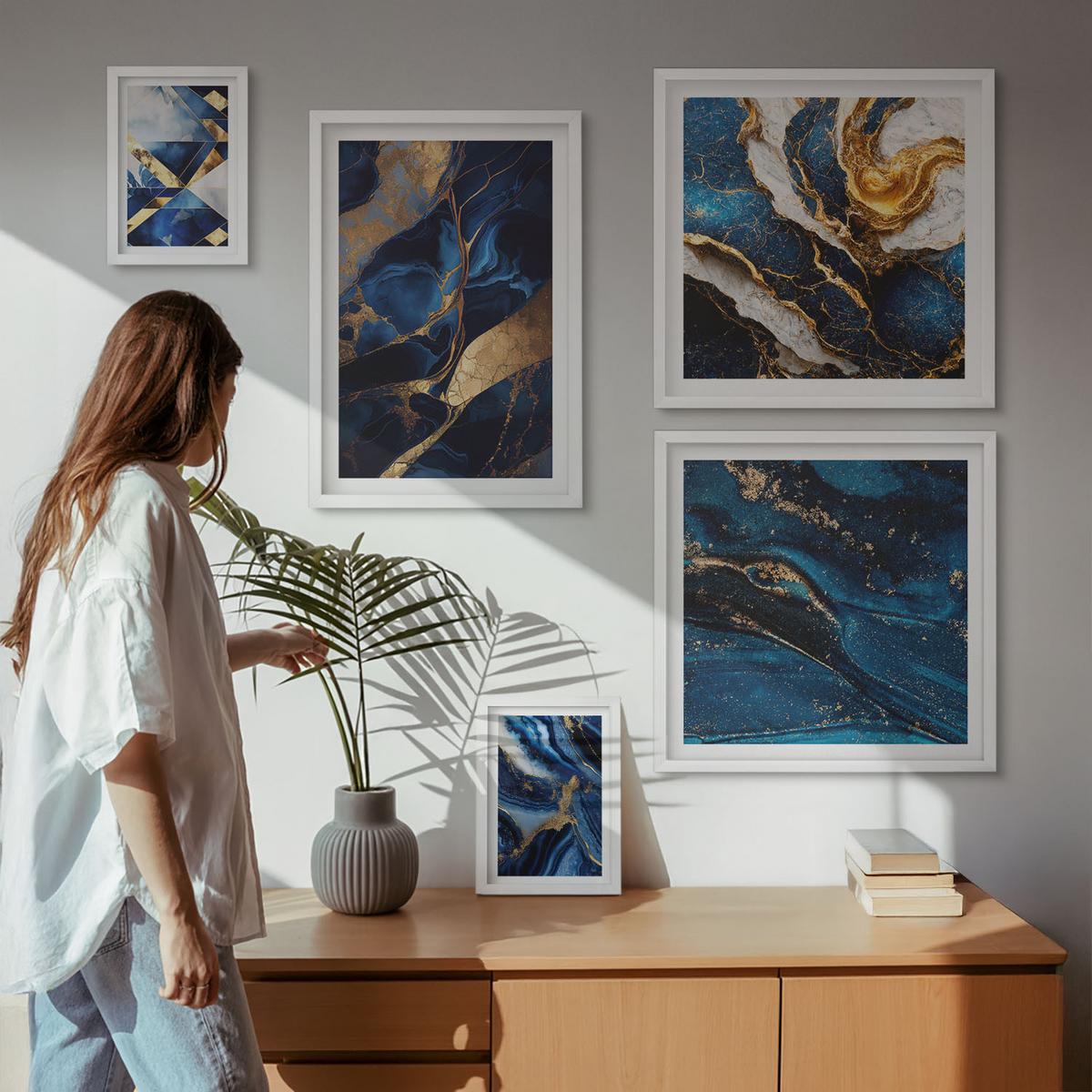 BILDER SET 5er Set - 50x50 cm & 20x30 cm & 40x60 cm Weißer Rahmen - Abstrakte, elegante Muster - Weiß, Kunststoff (40/60cm) - TULUP