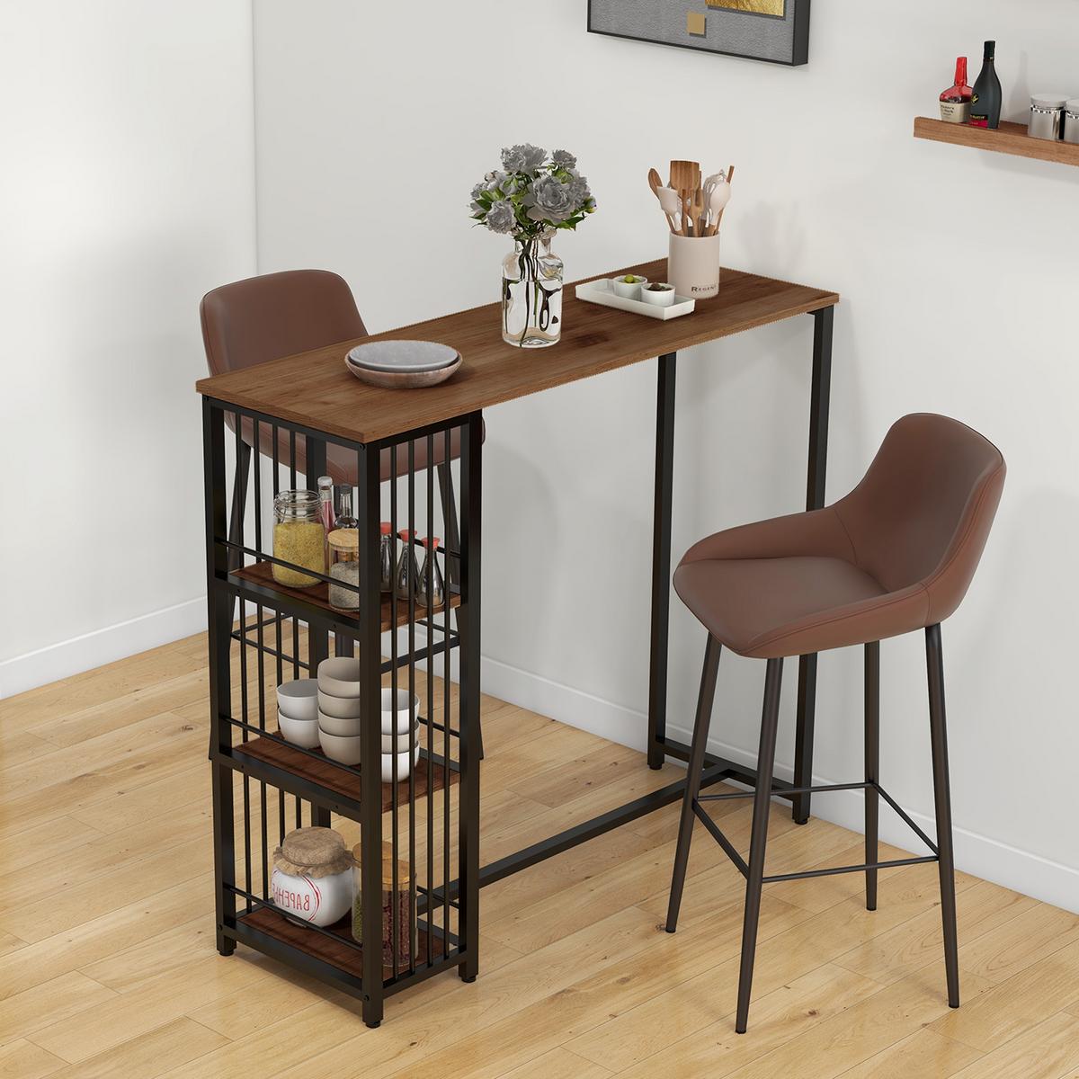 BARTISCH, Spanplatte, Stahl, Braun - Braun, Kunststoff (120/40/105cm) - HOMCOM