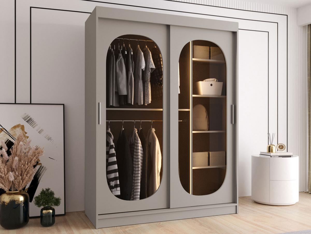 SCHWEBETÜRENSCHRANK Bahrajn 150 mit Schubladen und LED - Kaschmir/Silberfarben, Holzwerkstoff/Kunststoff (150/200/62cm) - MIRJAN24