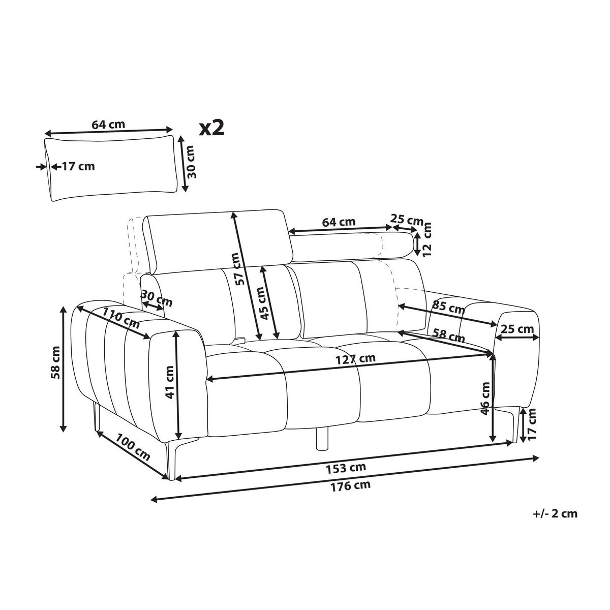 2-SITZER-SOFA Samtstoff schwarz Vegamo - Schwarz, Textil (176/97/110cm) - Beliani
