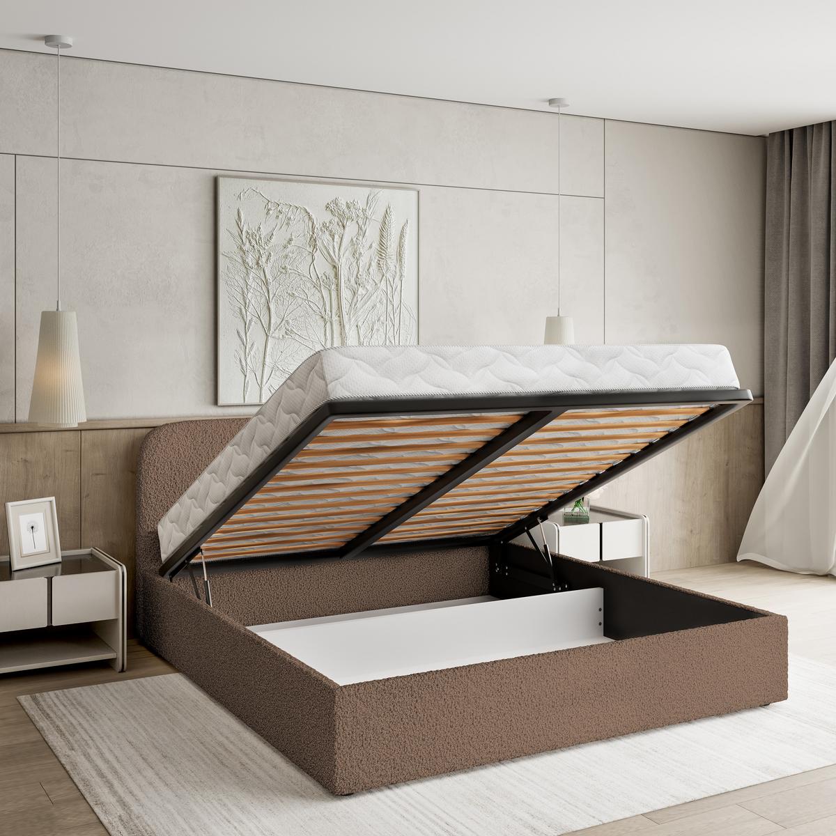 POLSTERBETT RENIVE Q 120x200 cm mit Bettkästen - Braun - Braun, Holz/Textil - MASSENO