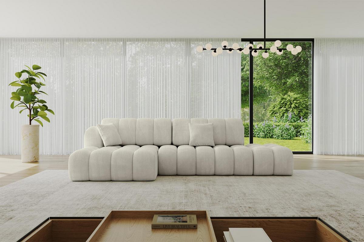ECKSOFA mit Schlaffunktion Ottomane Links OLEA-L2 321x164x75 Creme Cord - Ecru/Schwarz, Holzwerkstoff/Kunststoff (321/164cm) - ALTDECOR