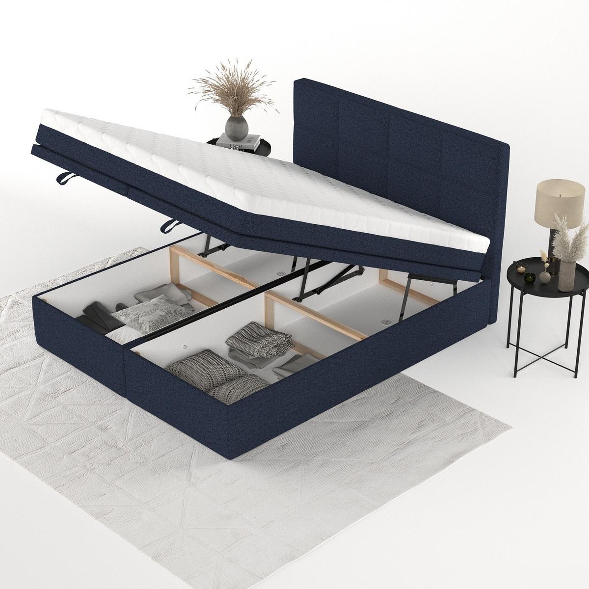 BOXBETT Tessa 180/200 cm Marineblau im Riva Stoff - Schwarz/Dunkelblau, Holz/Holzwerkstoff (180/200cm) - AltaBeds