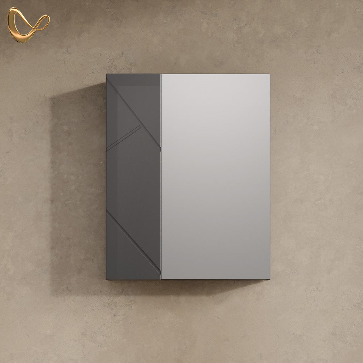 SPIEGELSCHRANK Ronco Anthrazit Hochglanz/Anthrazit 60 x 75 cm - Schwarz Hochglanz/Anthrazit, Holzwerkstoff (60/75/17.2cm) - Livinity®