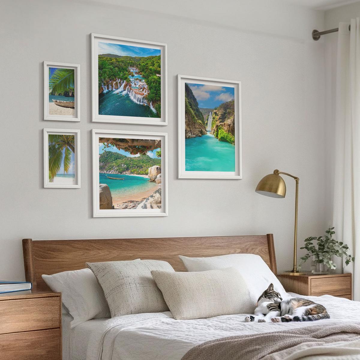 BILDER SET 5er Set - 50x50 cm & 20x30 cm & 40x60 cm Weißer Rahmen - Eiffels Straßenarchitektur - Weiß, Kunststoff (40/60cm) - TULUP