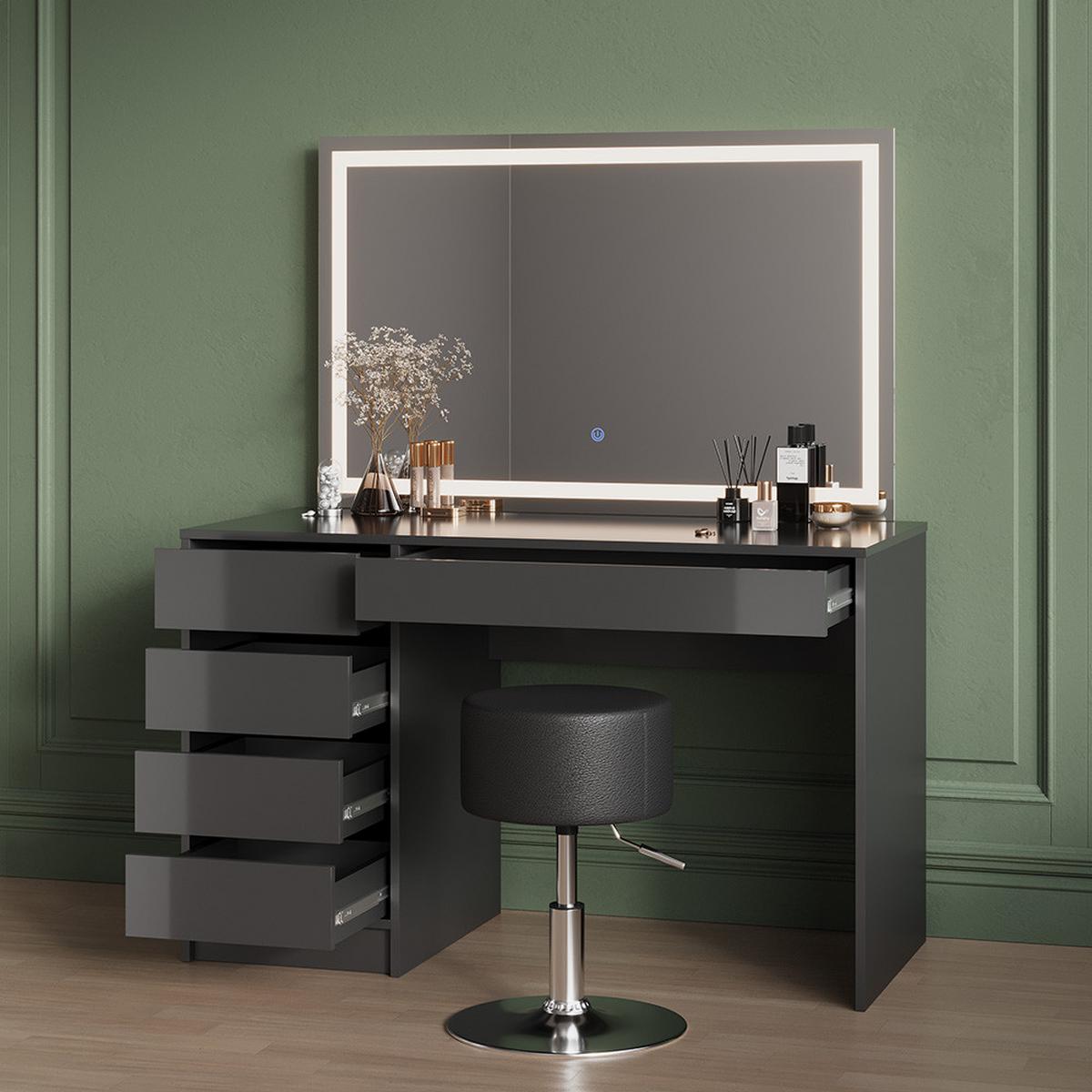SCHMINKTISCH Imola Anthrazit 120 cm mit LED-Spiegel - Anthrazit, Holzwerkstoff (120/75/55cm) - Livinity®