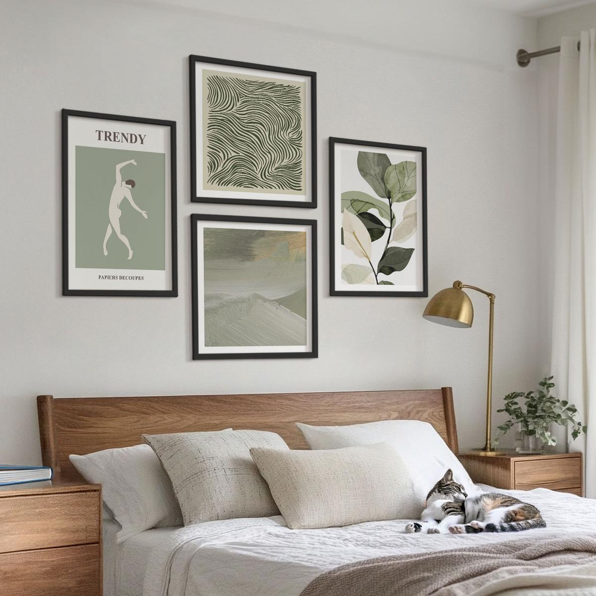 BILDER SET 4er Set - 50x50 cm & 40x60 cm Schwarzer Rahmen - Abstrakte Pflanzenmuster - Schwarz, Kunststoff (50/50cm) - TULUP