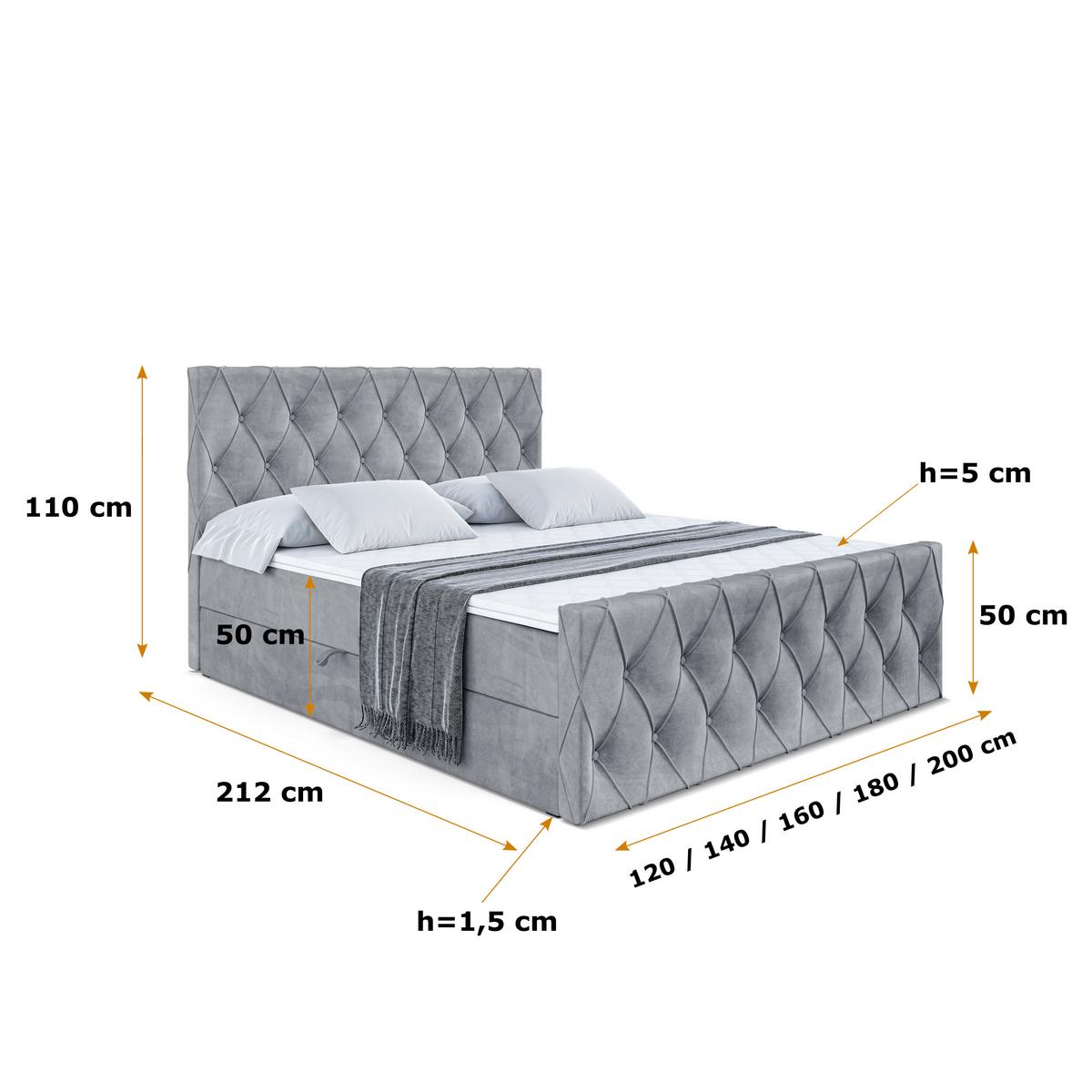 BOXBETT AMAY-Z - 140x200 cm - H3 - Grau - Grau, Holzwerkstoff (140/200cm) - ALTDECOR