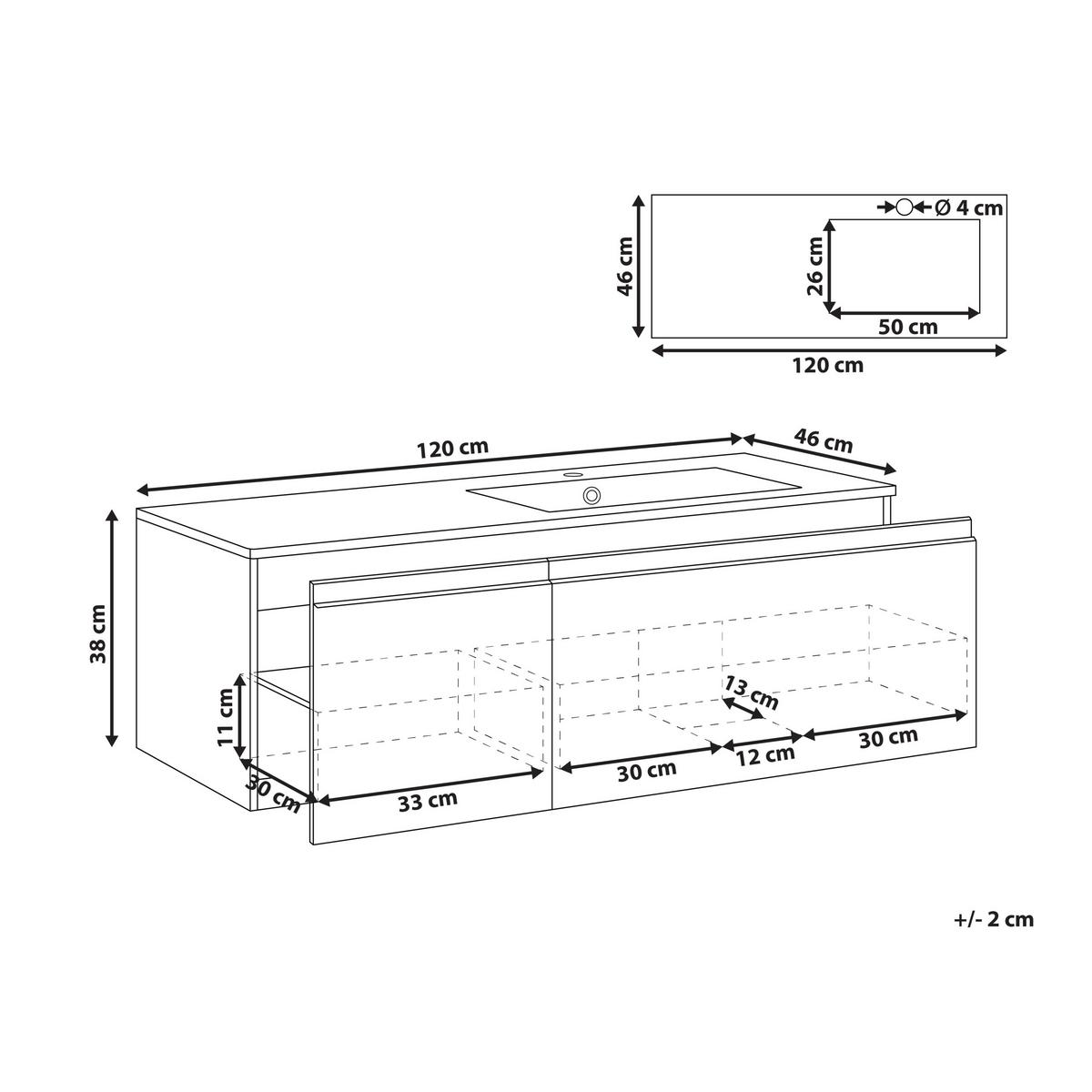 WASCHBECKENUNTERSCHRANK wandmontiertk mit Waschbecken Hellgrau Coroico - Hellgrau, Holzwerkstoff (120/38/135cm) - Beliani