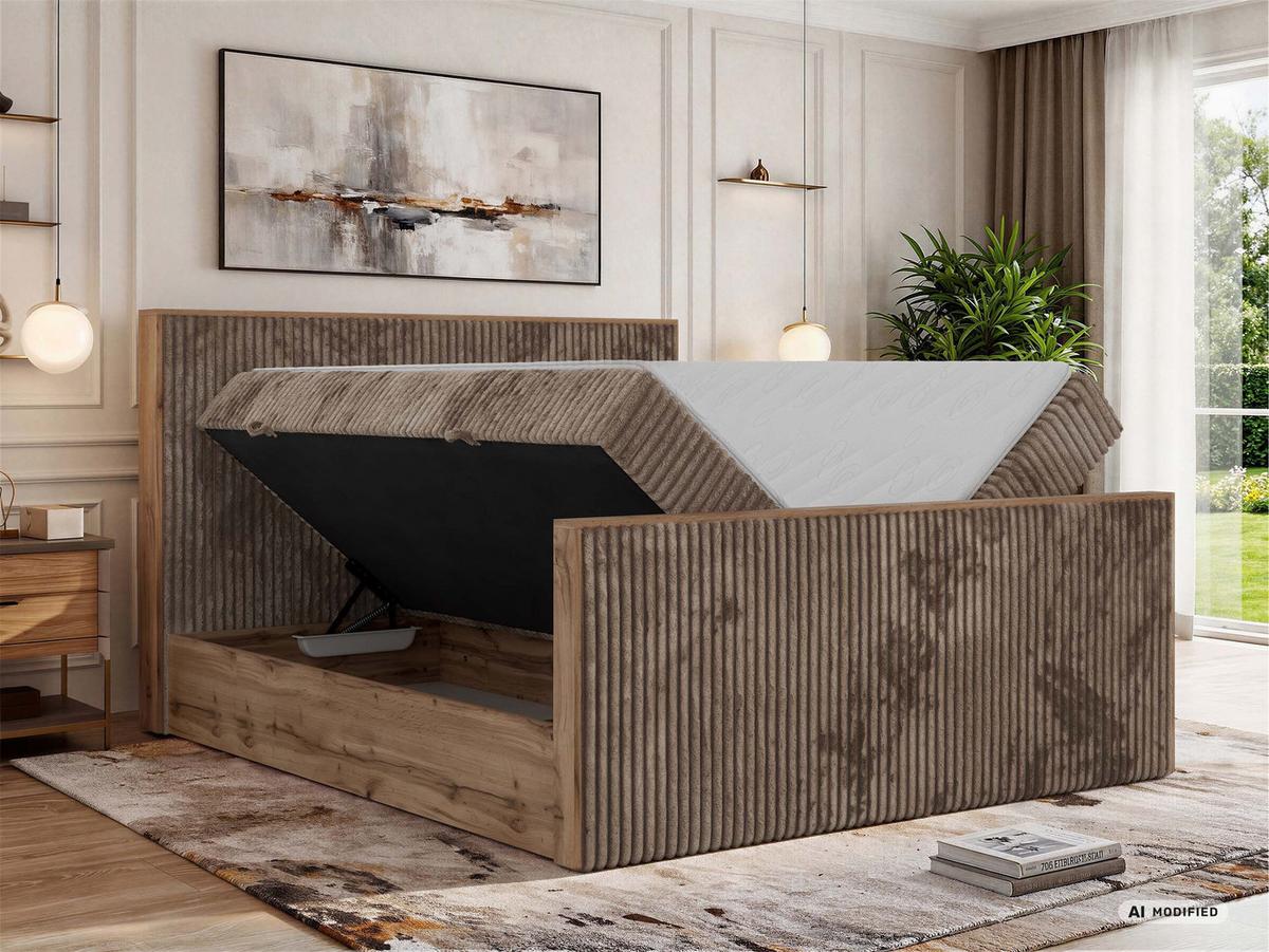 BOXBETT WOOD DUO 200/200 - Braun Cord - Topper Visco - H3 - Schwarz/Braun, Kunststoff/Textil (200/200cm) - MKS