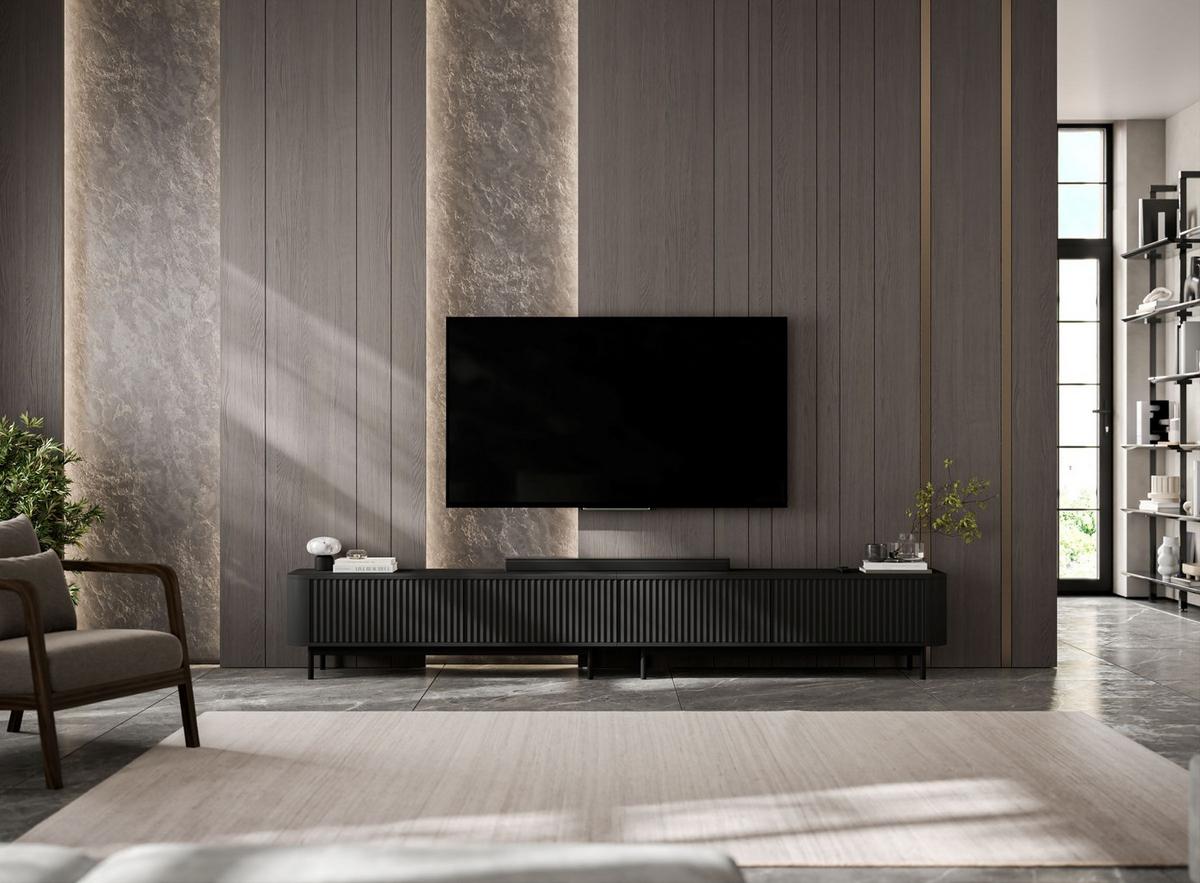TV-LOWBOARD 2er-Set Aurora Schwarz matt 280 cm mit Metallrahmen - Schwarz, Holzwerkstoff/Metall (280/44/35cm) - Meble Lindner