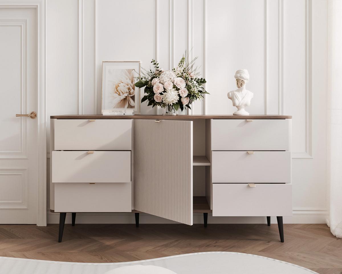 KOMMODE mit Schubladen NAVANI 160 cm Kaschmir Nuss - Kaschmir/Nussbaumfarben, Holzwerkstoff (160/82/40cm) - Idohome