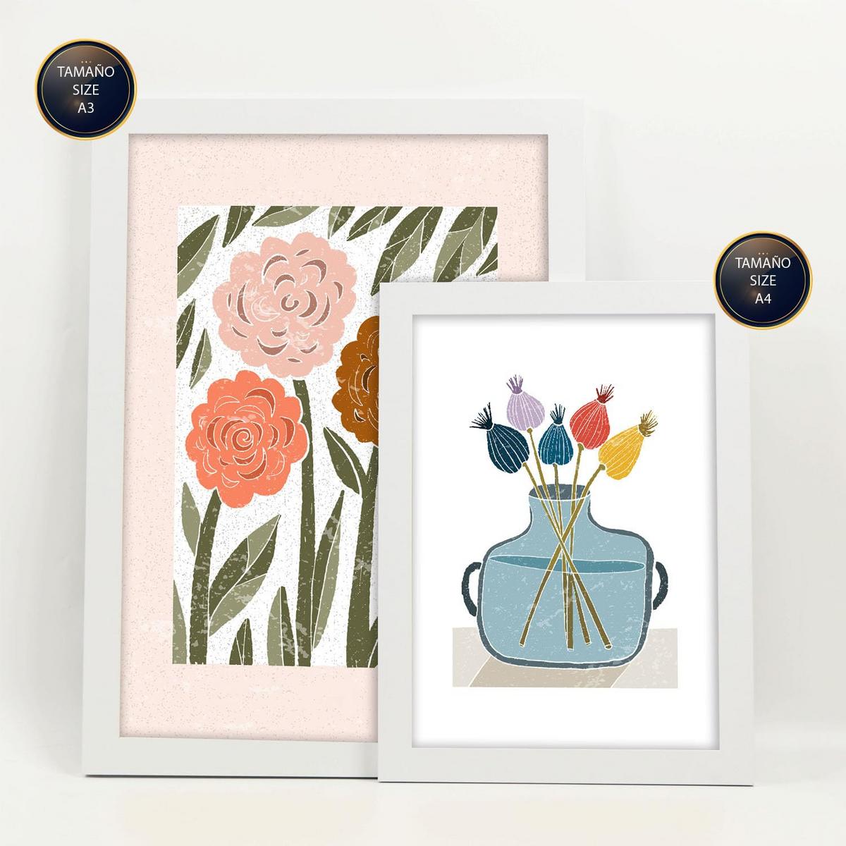 POSTER Set Mit 6 Drucken Blüten In Der Sammlung Ethnischer Style Drucke Dekorative Rahmen Für Ihr Zuhause Wandkunstdruck A3 & A4 Weißer Rahmen - Weiß, Papier (29/3cm) - Nacnic